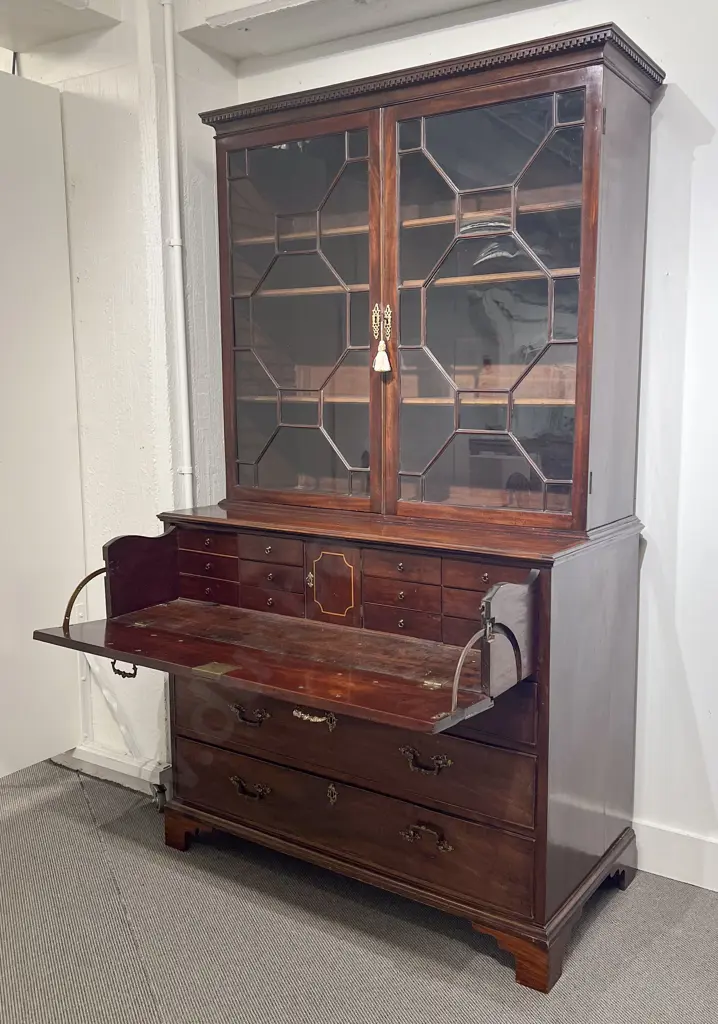 Geo III Mahogany Secretaire Bookcase Image 1++