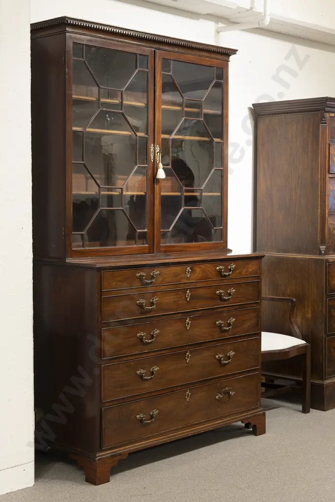 Geo III Mahogany Secretaire Bookcase Image 1++