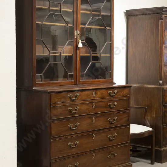Geo III Mahogany Secretaire Bookcase