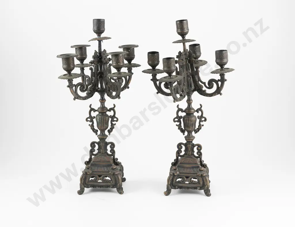 Pair Of Coppered Cast Metal Candelabra Image 1++