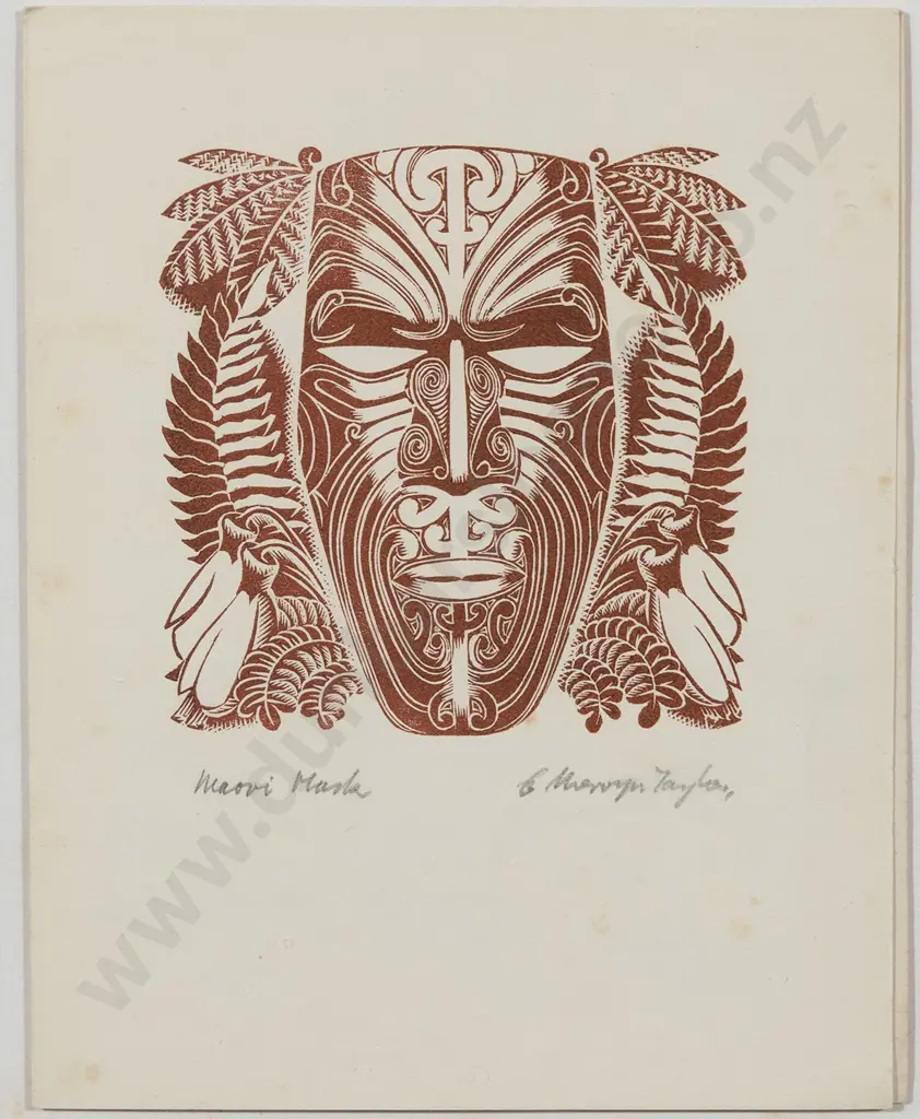 E Mervyn Taylor (1906 - 1964) - Māori Mask (1955) Image 1++