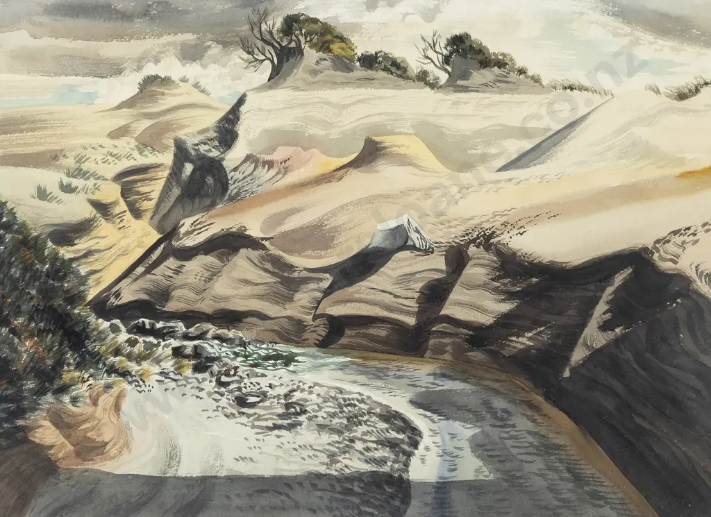 E Mervyn Taylor (1906 - 1964) - Rangipo Desert Waikato Stream Image 1++