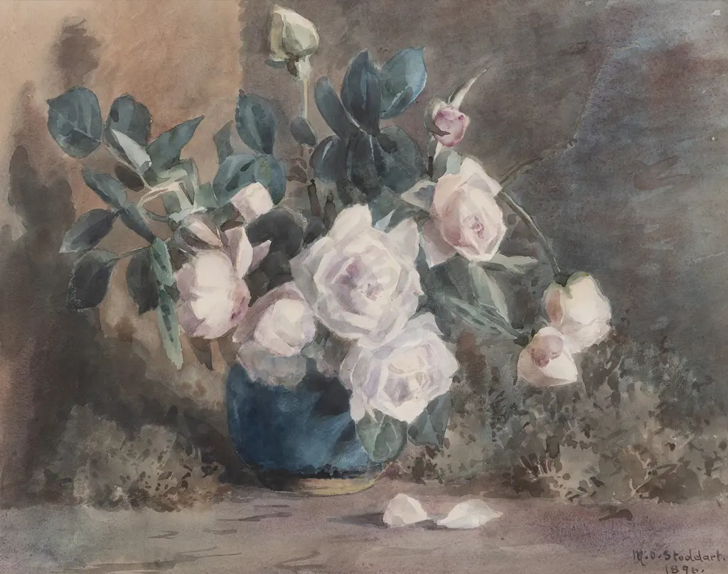 Margaret Olrog Stoddart (1865 - 1934) - Still Life With Pink Roses Image 1++