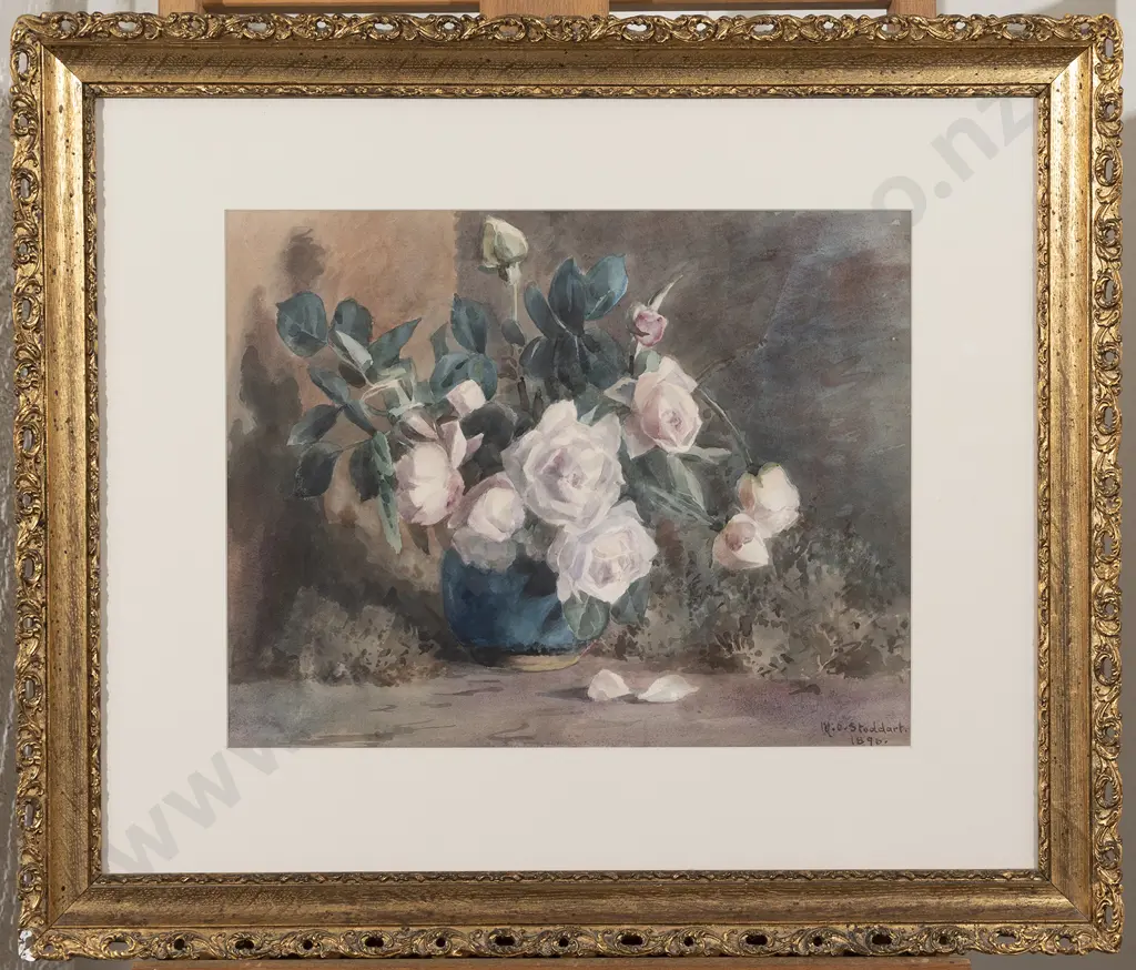 Margaret Olrog Stoddart (1865 - 1934) - Still Life With Pink Roses Image 1++