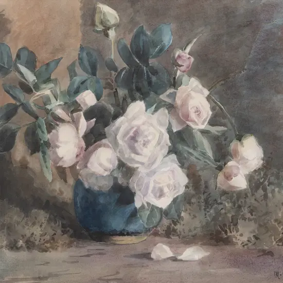 Margaret Olrog Stoddart (1865 - 1934) - Still Life With Pink Roses