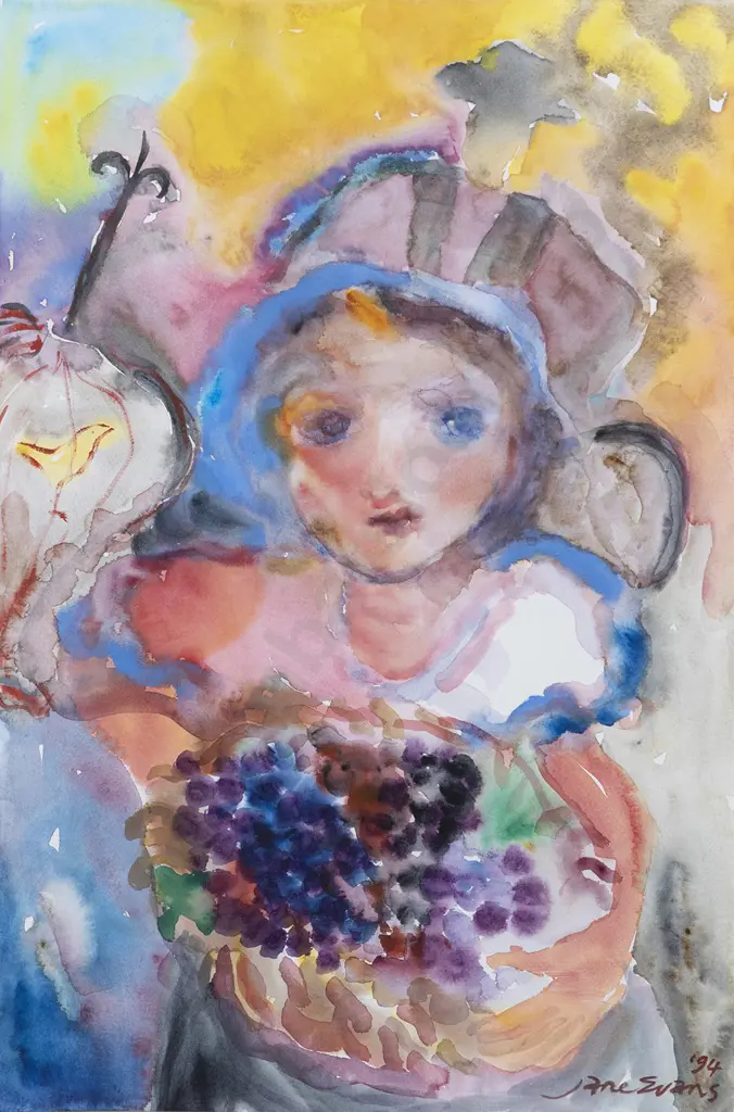 Jane Evans (1946 - 2012) - Child With Grapes Image 1++