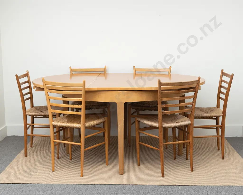 Ernst Plishke Circular Extension Dining Table & Six Chairs Image 1++