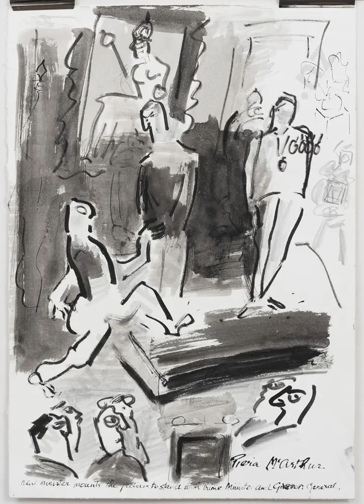 Piera McArthur (b.1929) - New Minister Mounts The Podium (unframed) Image 1++