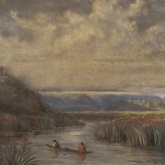 Unknown Artist - Early NZ Scene With Figures in Canoe