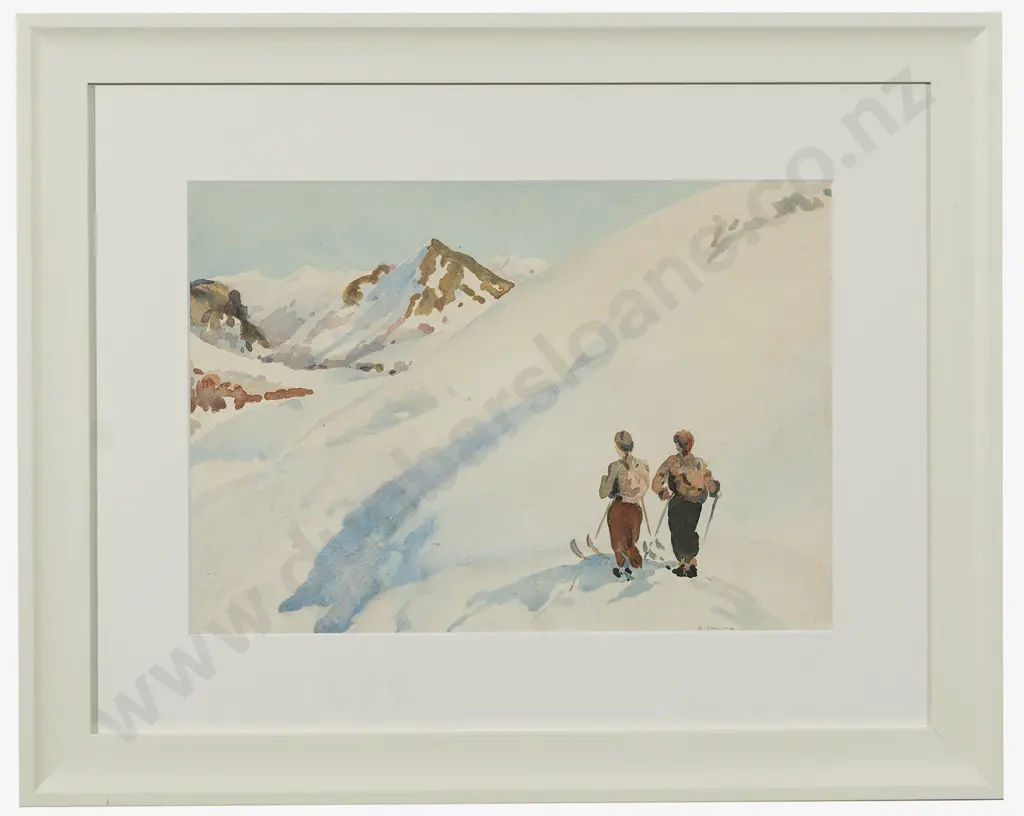 Douglas Badcock (1922 - 2009) - Mountain Scene with Skiers Image 1++