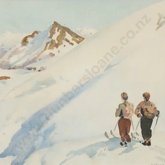 Douglas Badcock (1922 - 2009) - Mountain Scene with Skiers