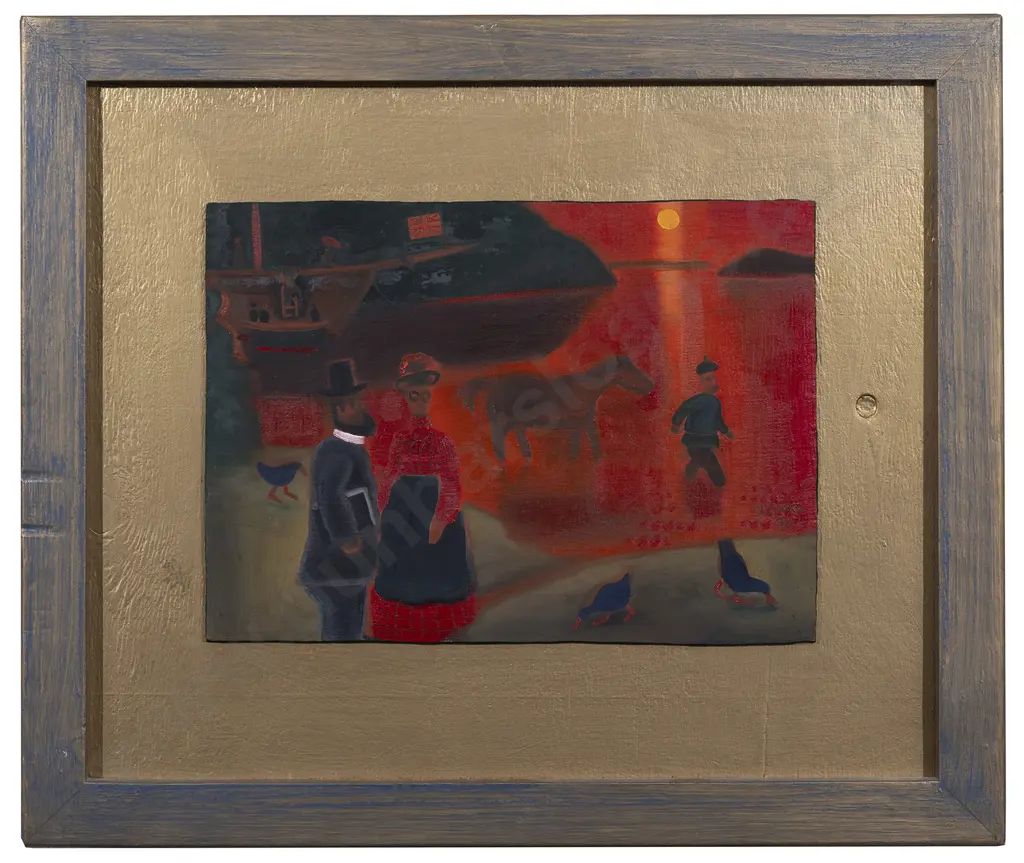 Lindsay Crooks (1957 - 2005) - Red Dawn With Horse Image 1++