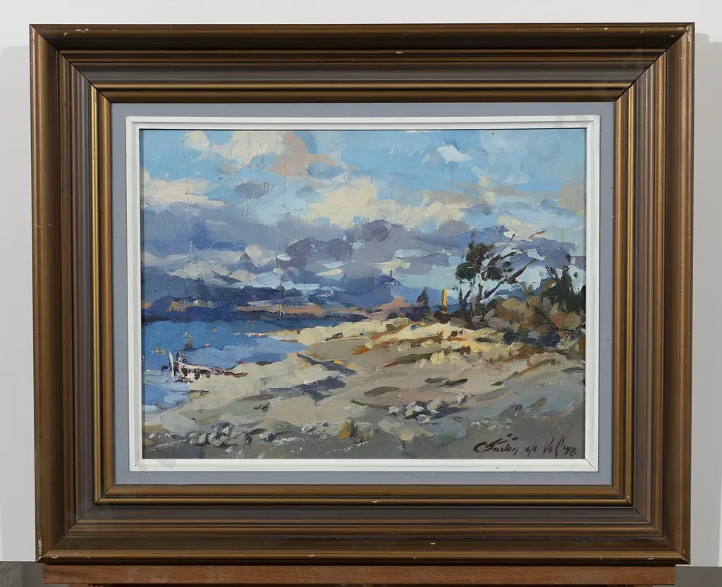 Gaston De Vel (1924 - 2010) - Shingle Beach - Lake Ōhau Image 1++