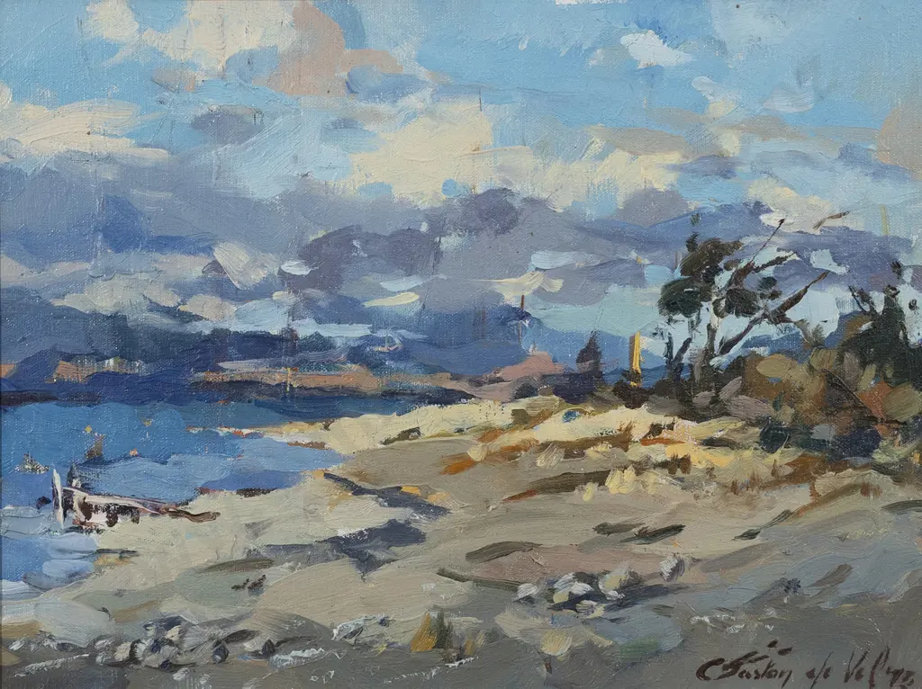 Gaston De Vel (1924 - 2010) - Shingle Beach - Lake Ōhau Image 1++