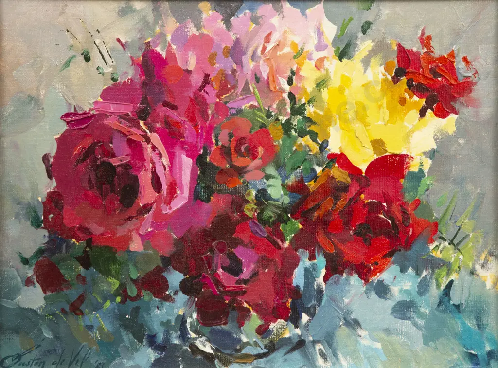 Gaston De Vel (1924 - 2010) - Red Roses Image 1++