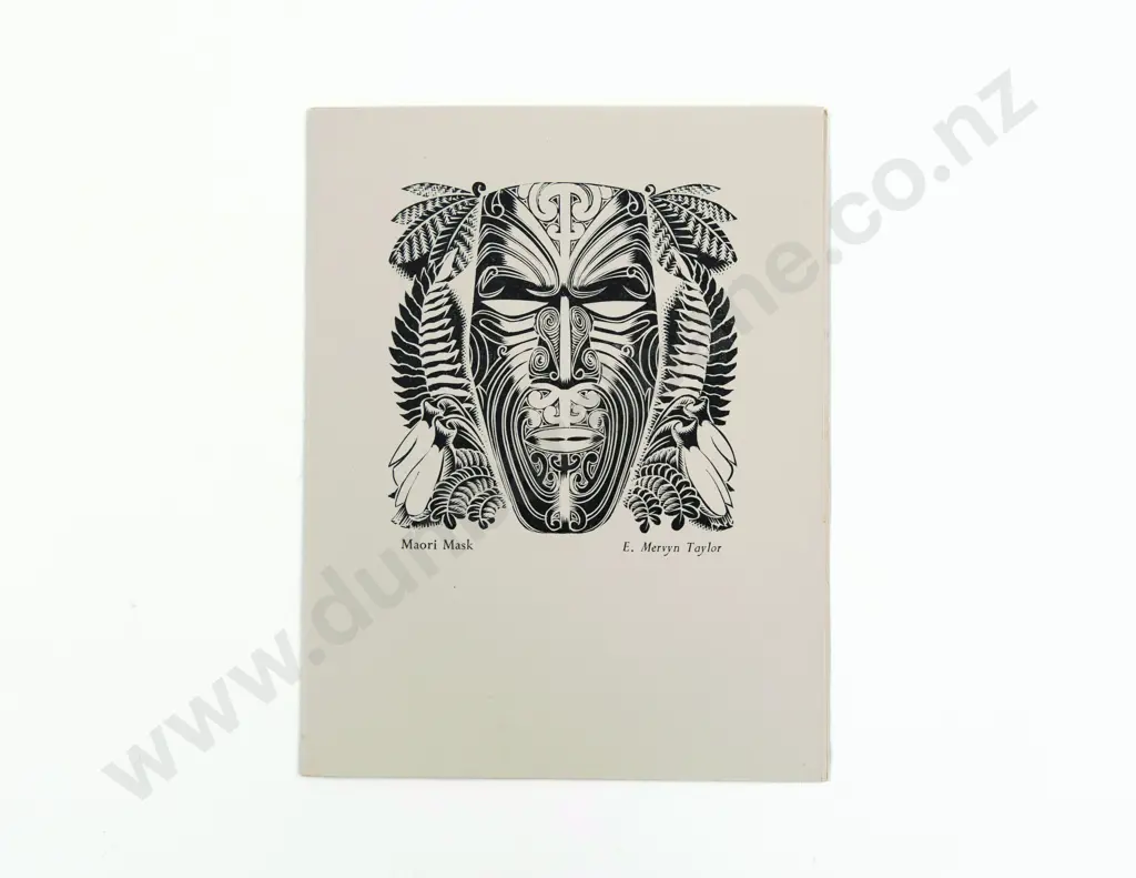 E Mervyn Taylor (1906 - 1964) - Māori Mask Xmas Card Image 1++