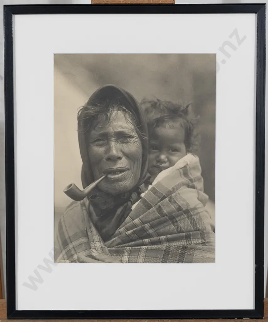 Charles Troughton Clark (1890 - 1973) - Māori Woman With Moko & Child Image 1++