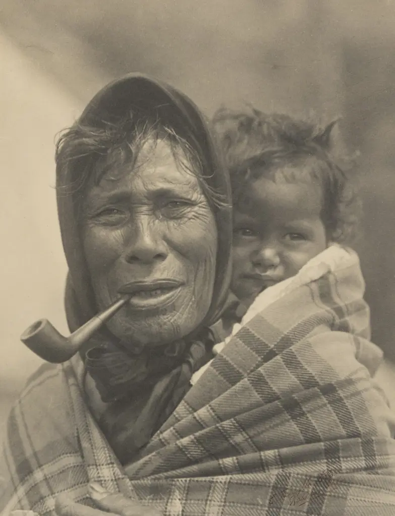 Charles Troughton Clark (1890 - 1973) - Māori Woman With Moko & Child Image 1++