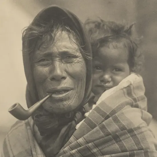 Charles Troughton Clark (1890 - 1973) - Māori Woman With Moko & Child