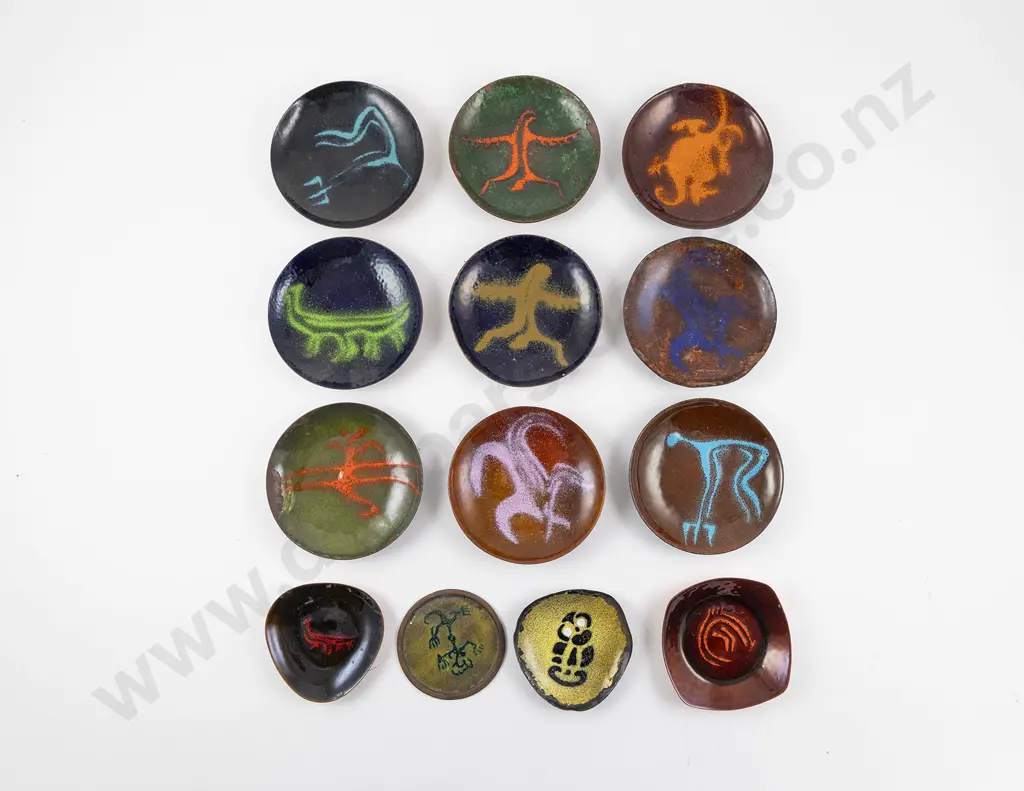 Eight Delware Enamel On Copper Dishes & Five Others Image 1++