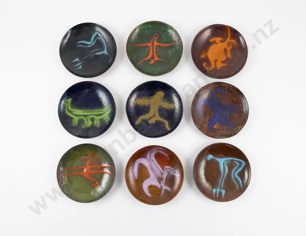 Eight Delware Enamel On Copper Dishes & Five Others Image 1++