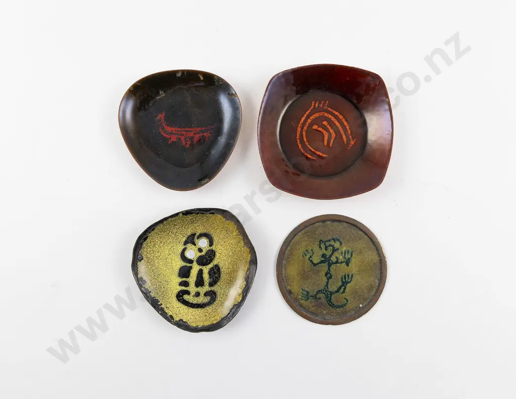 Eight Delware Enamel On Copper Dishes & Five Others Image 1++