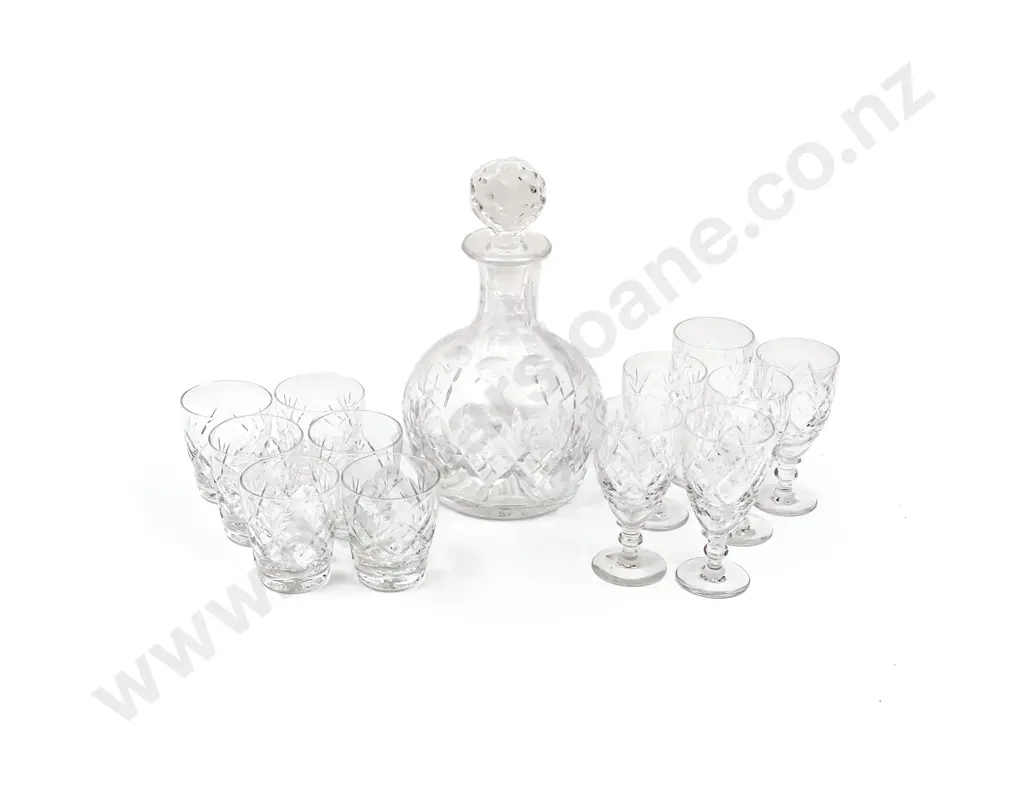 Crystal Decanter and Assorted Glasses Image 1++
