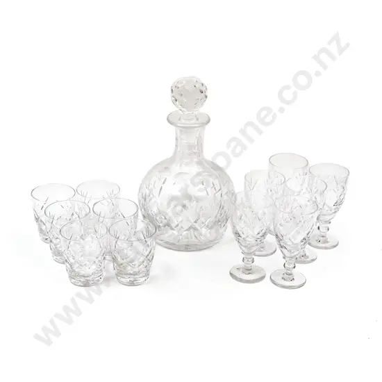 Crystal Decanter and Assorted Glasses