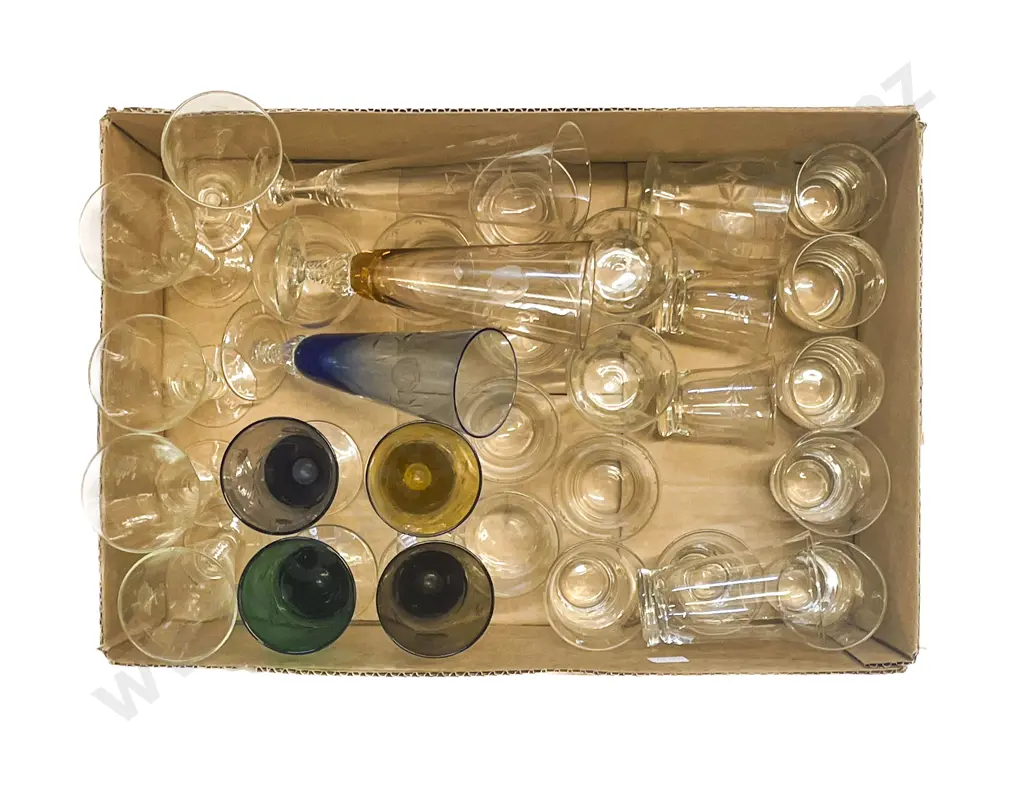 Box of Assorted Etched Glassware Etc. Image 1++