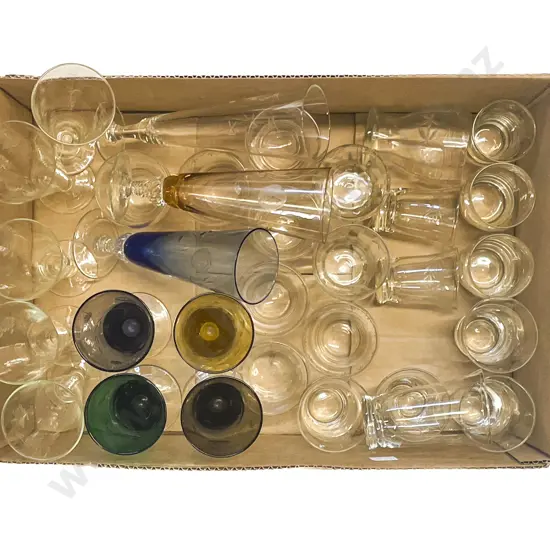 Box of Assorted Etched Glassware Etc.