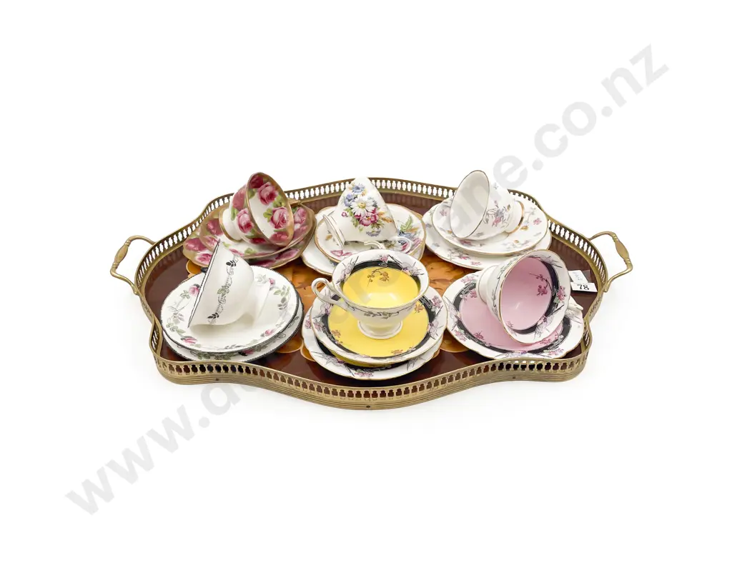 Qty of Fancy China Trios on Decorative Tray Image 1++