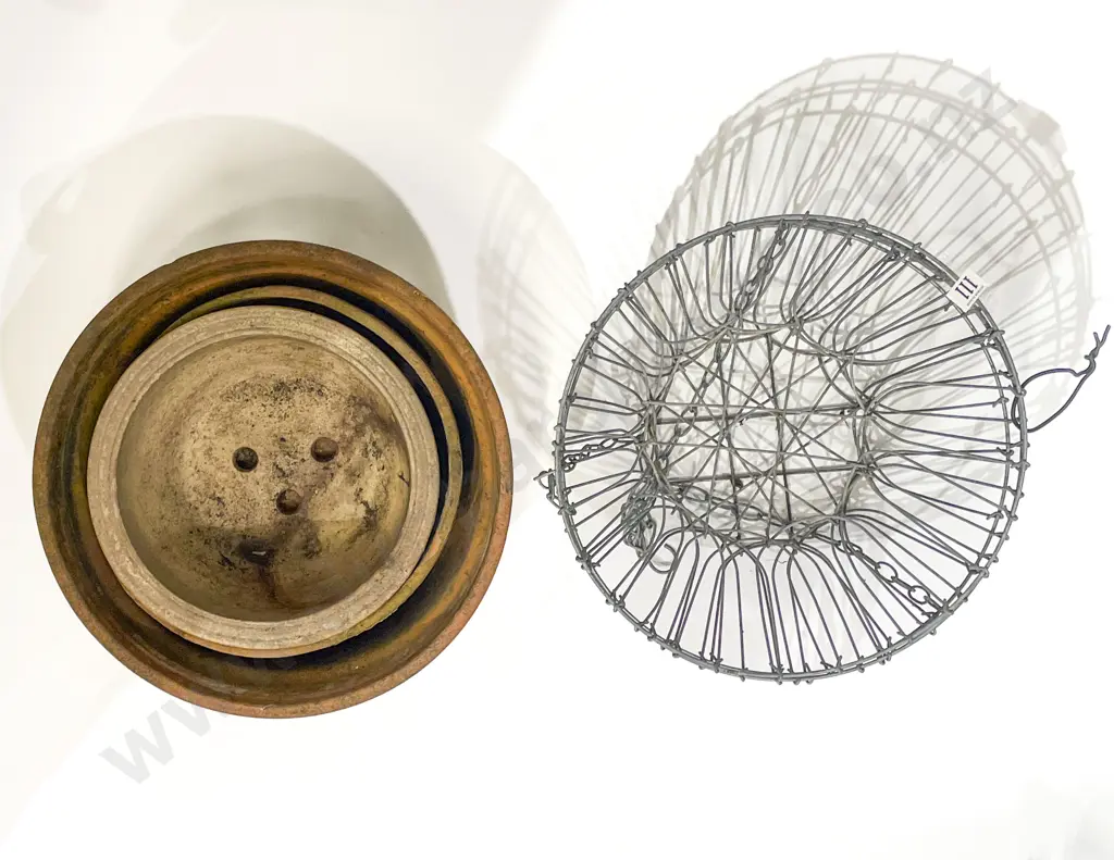 Three Assorted Plant Pots together with Four Wire Planters Image 1++