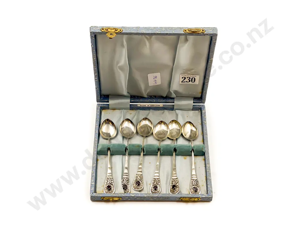 Set of Six Silver and Garnet Mounted Tea Spoons Image 1++