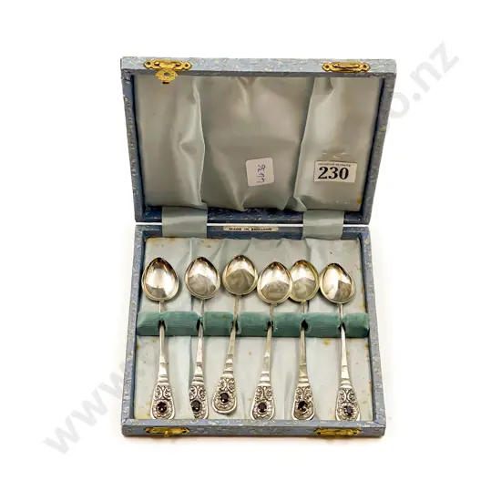 Set of Six Silver and Garnet Mounted Tea Spoons