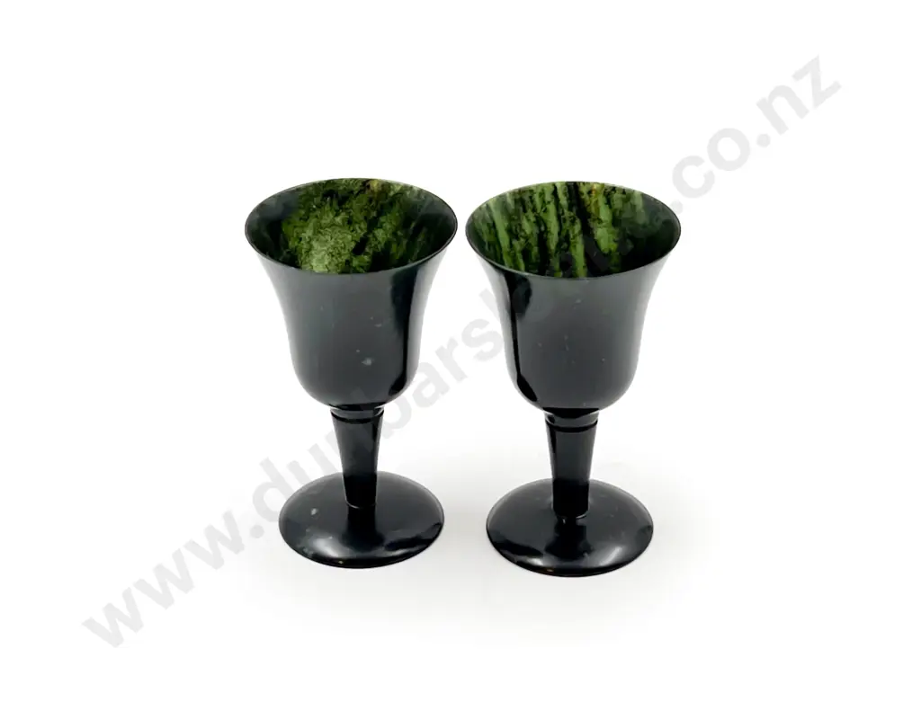 Pair of Spinach Jade Small Goblets Image 1++