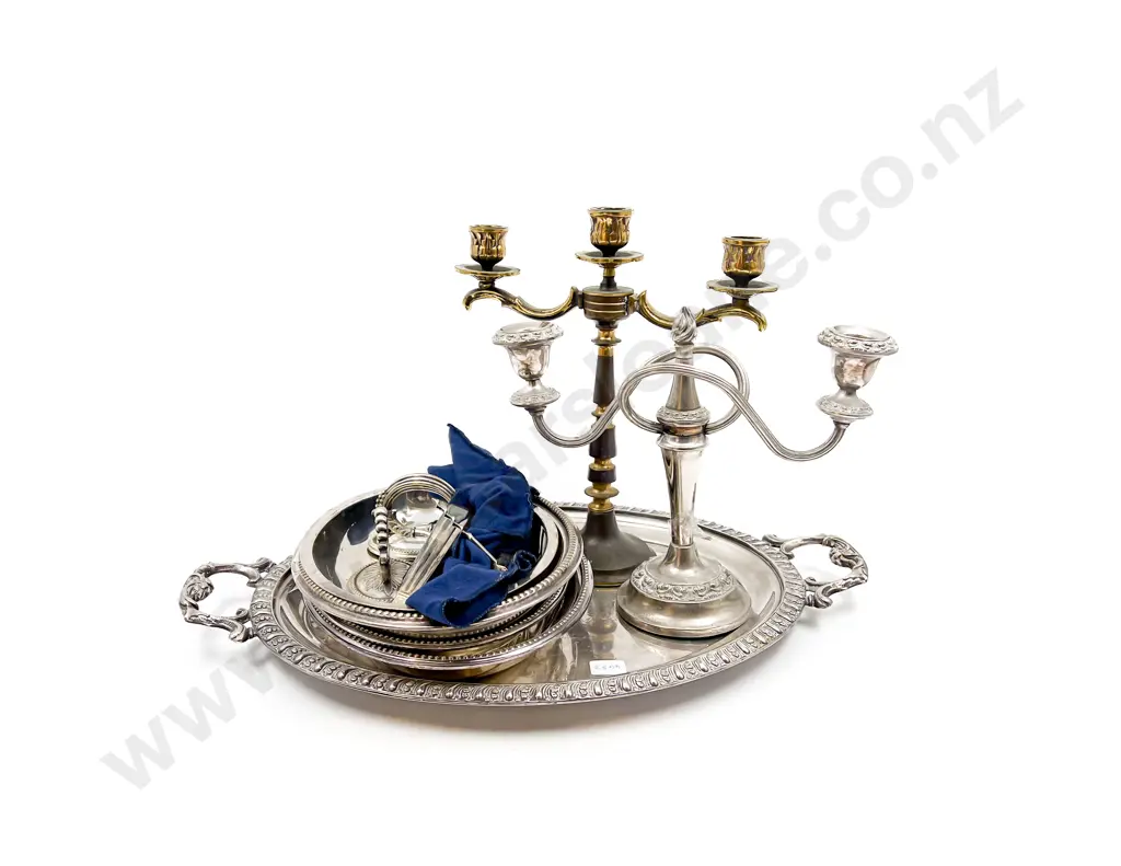 Quantity of Assorted S/P together with Heavy Brass Candelabra Image 1++
