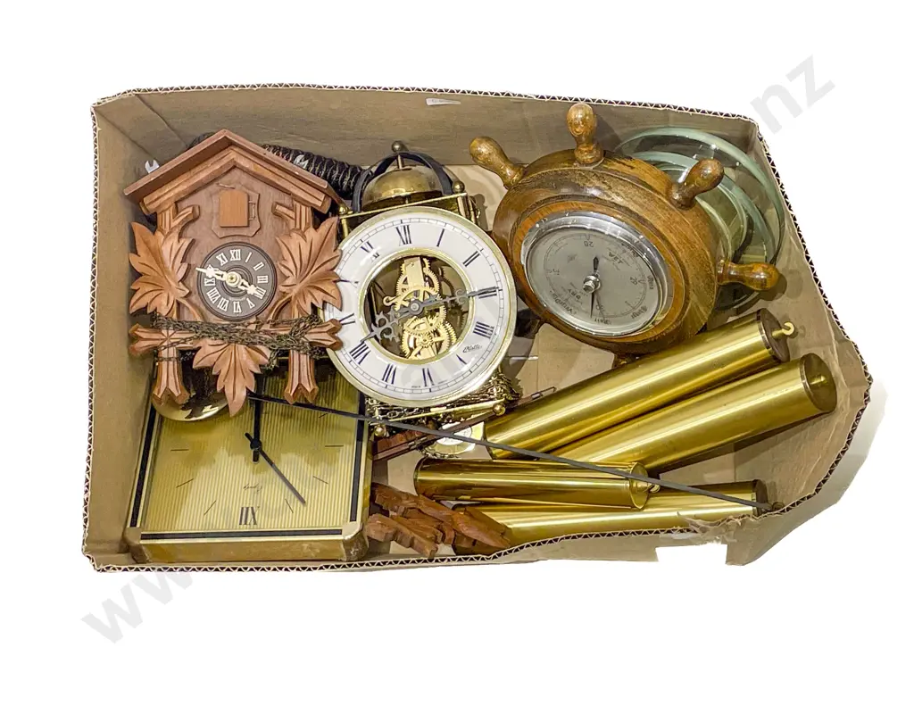 Box of Assorted Wall Hanging Clocks & Barometer (AF) Image 1++