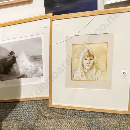 Watercolour Portrait signed RMCD together with print