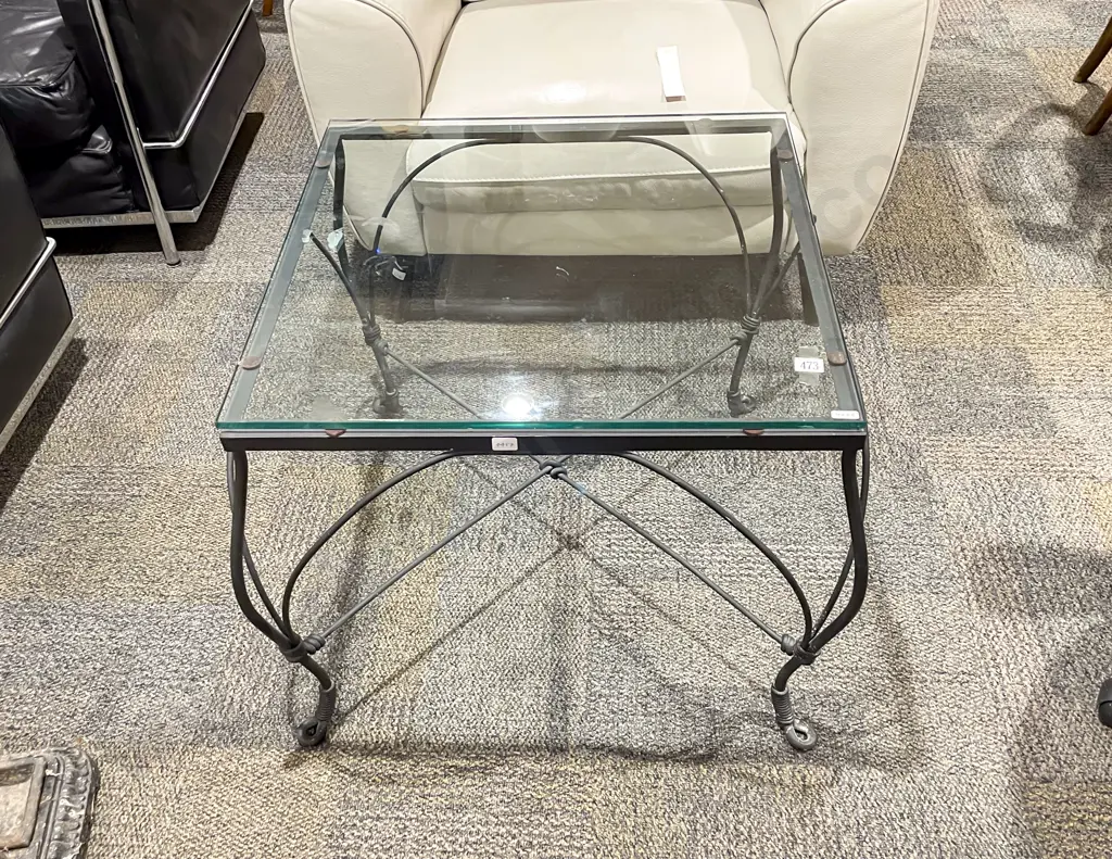 Wrought Metal Glass Top Coffee Table Image 1++