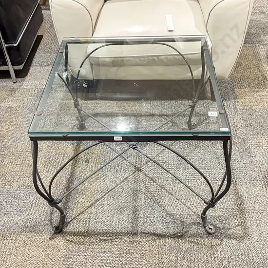 Wrought Metal Glass Top Coffee Table