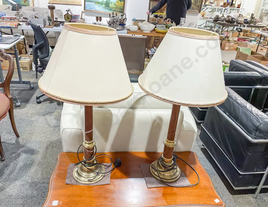 Pair of Marble and Brass Table Lamps Image 1++