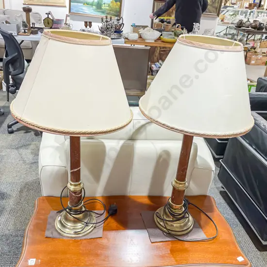 Pair of Marble and Brass Table Lamps