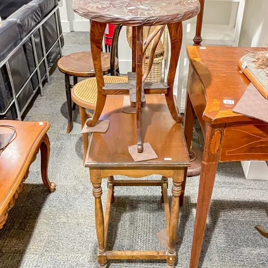 Chip Carved Floral Decorated Side Table together with Other Side Table