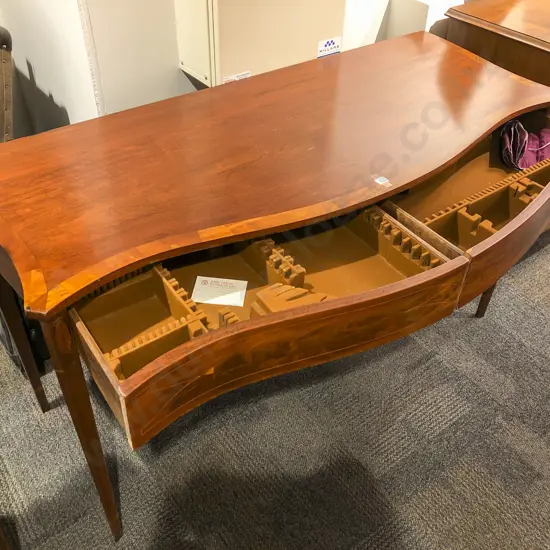 An Attractive Sheraton Style Mahogany & Inlaid Serpentine Front Serving Table