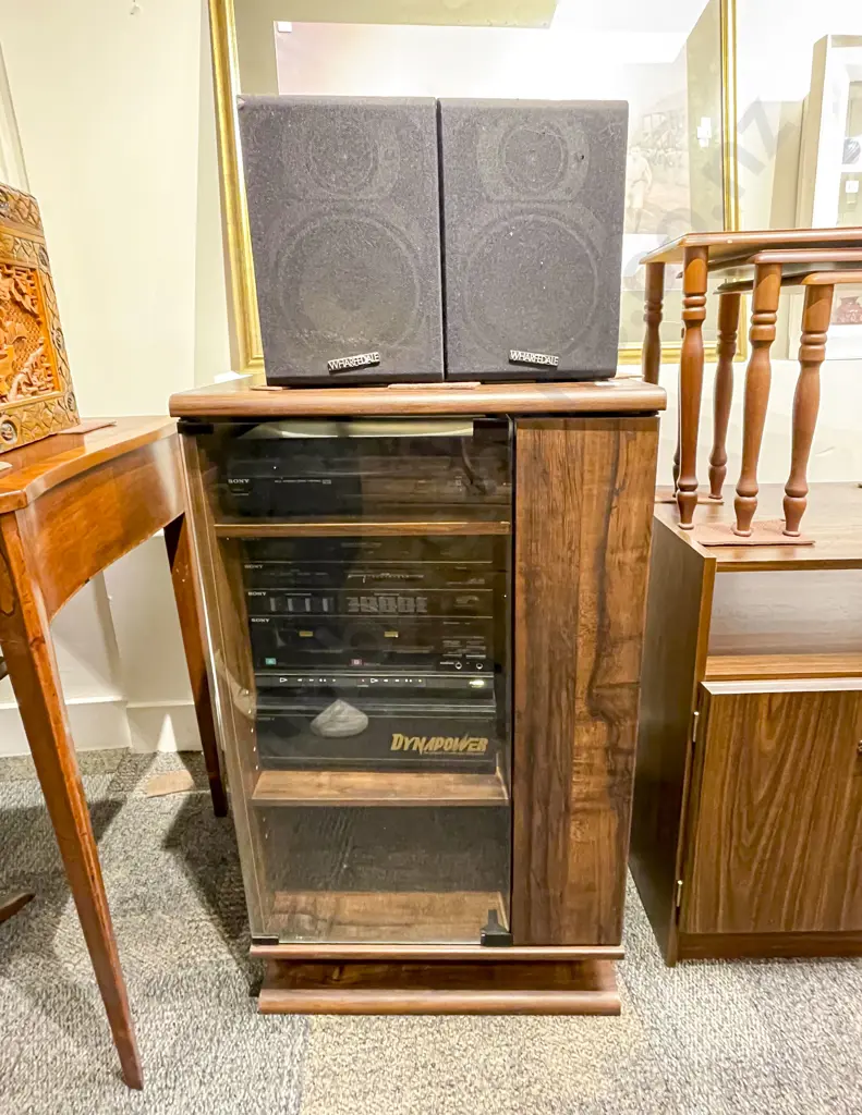 Sony Stereo System and Record Player with Wharf Dale Speakers and Two Entertainment Cabinets Image 1++