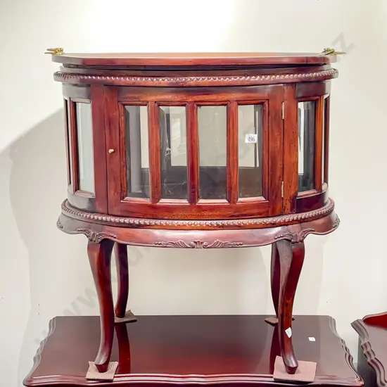 Oval Side Cabinet with Beveled Glass Windows and Tray to Top