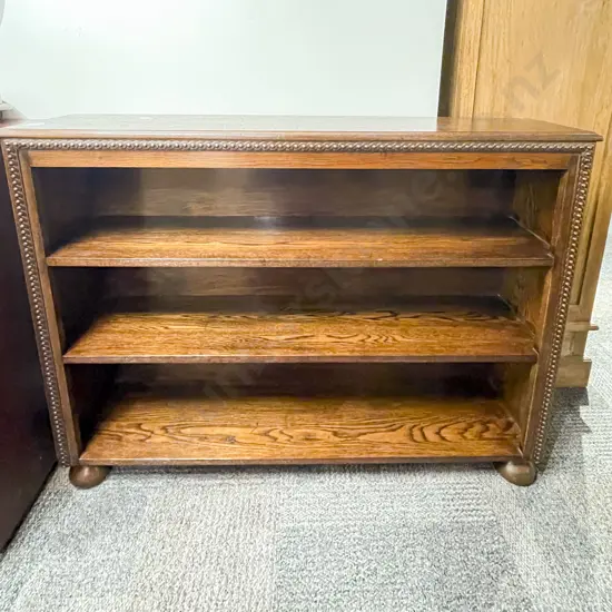 Low Oak Bookcase on Bun Feet