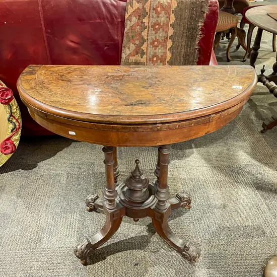 Antique Burr Walnut Fold Over Card Table