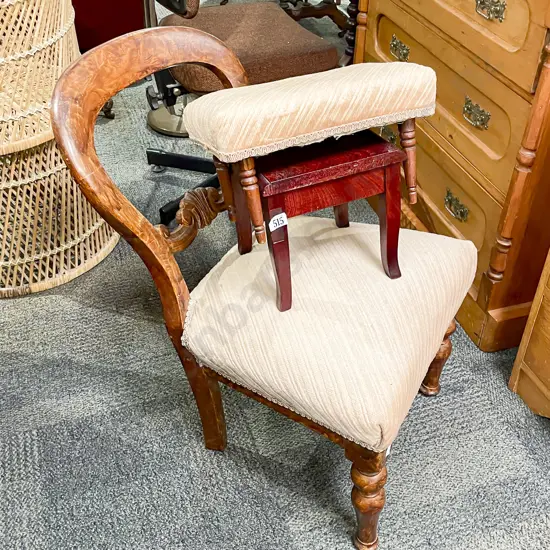 Foot Stool with Small Occasional Table and Balloon Back Chair