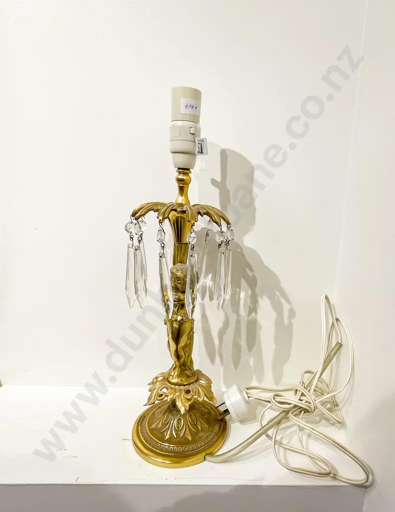 Brass Figural Table Lamp with Crystal Droplets Image 1++